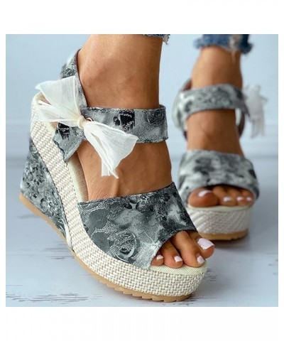 Platform Wedges Sandals for Women Dressy Summer Cute Bow-Knot Open Toe Dress Sandals Fashion Flower Ankle Strap Comfortable N...