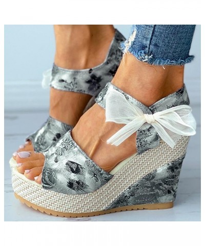 Platform Wedges Sandals for Women Dressy Summer Cute Bow-Knot Open Toe Dress Sandals Fashion Flower Ankle Strap Comfortable N...