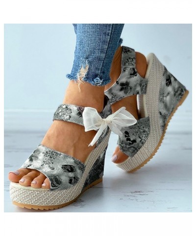 Platform Wedges Sandals for Women Dressy Summer Cute Bow-Knot Open Toe Dress Sandals Fashion Flower Ankle Strap Comfortable N...