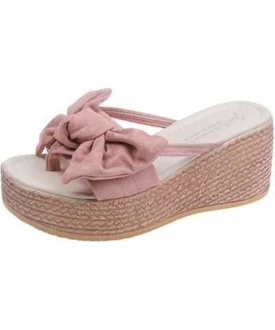 Women's Platform Sandals Fashion Bowknot Slide Open Toe Casual Summer Beach Outdoor Wedge Slip On Slipper Pink $34.45 Sandals