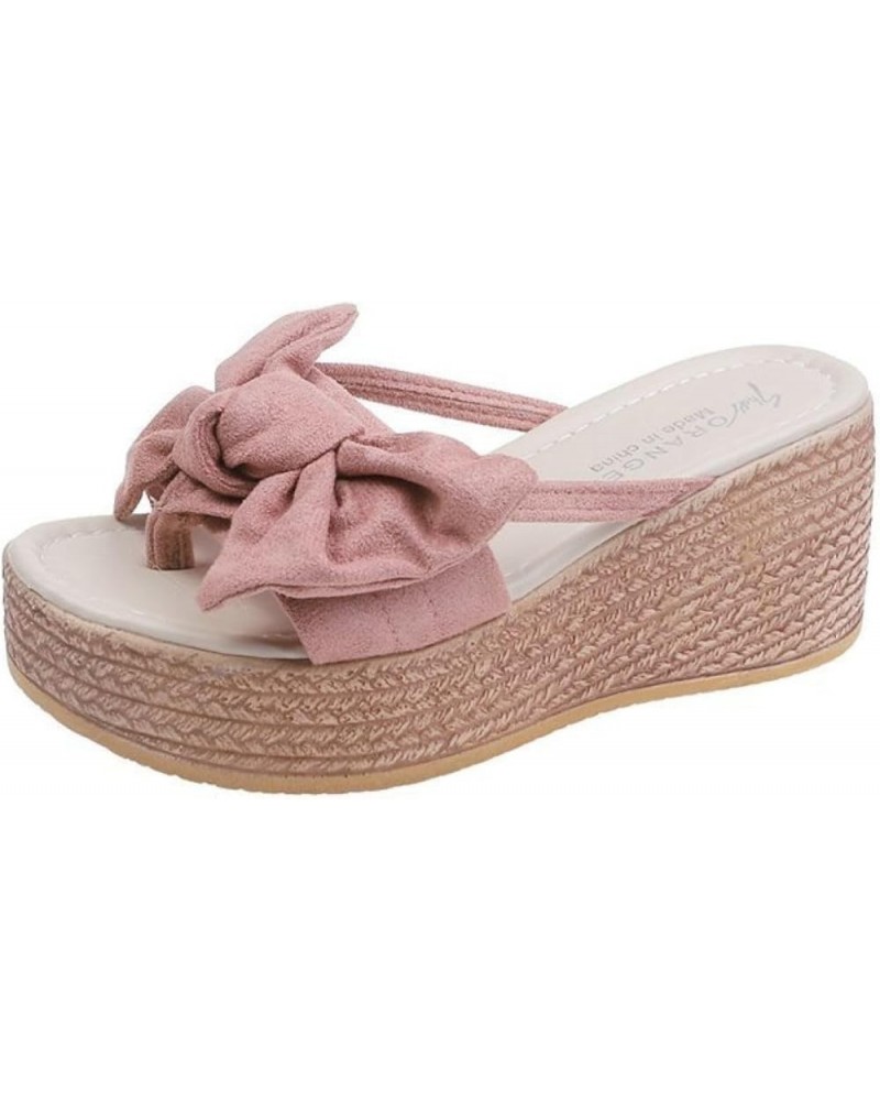 Women's Platform Sandals Fashion Bowknot Slide Open Toe Casual Summer Beach Outdoor Wedge Slip On Slipper Pink $34.45 Sandals