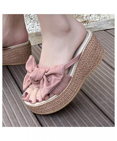 Women's Platform Sandals Fashion Bowknot Slide Open Toe Casual Summer Beach Outdoor Wedge Slip On Slipper Pink $34.45 Sandals