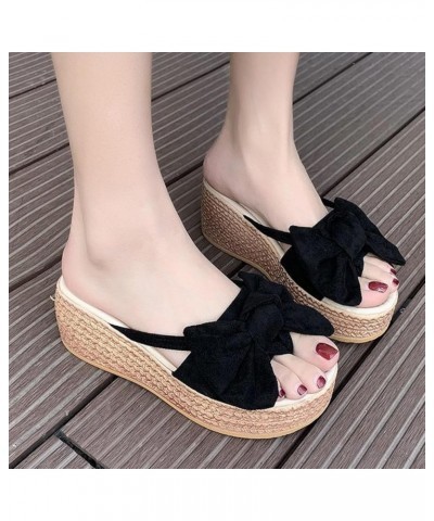 Women's Platform Sandals Fashion Bowknot Slide Open Toe Casual Summer Beach Outdoor Wedge Slip On Slipper Pink $34.45 Sandals