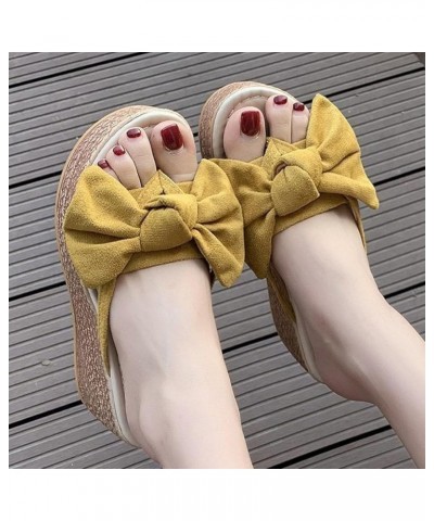 Women's Platform Sandals Fashion Bowknot Slide Open Toe Casual Summer Beach Outdoor Wedge Slip On Slipper Pink $34.45 Sandals