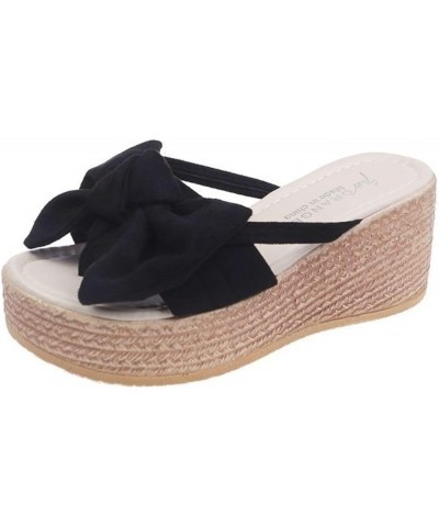 Women's Platform Sandals Fashion Bowknot Slide Open Toe Casual Summer Beach Outdoor Wedge Slip On Slipper Pink $34.45 Sandals