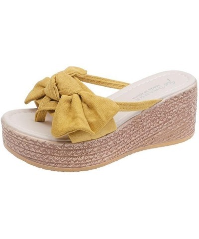 Women's Platform Sandals Fashion Bowknot Slide Open Toe Casual Summer Beach Outdoor Wedge Slip On Slipper Pink $34.45 Sandals