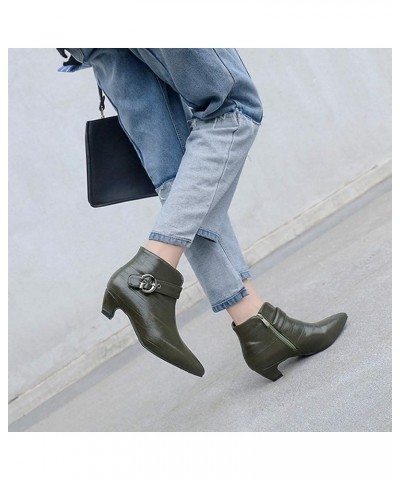 Women's Side Zipper Fashion Ankle Boots Pointed Toe Buckle Strap Kitten Bootie Wedding Braid Short Boots Dark Green $34.56 Boots