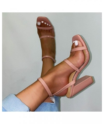 block heels for women, Thick Heel Sandals for Women Summer Roman Casual Beach Women's Snadals Z 14-pink $12.80 Sandals