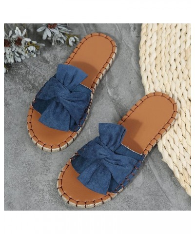 Fashion Women Beach Slip On Casual Open Toe Non Slip Flat Bow Tie Breathable Slippers Shoes Women's Slippers Size 8 (Blue, 6....