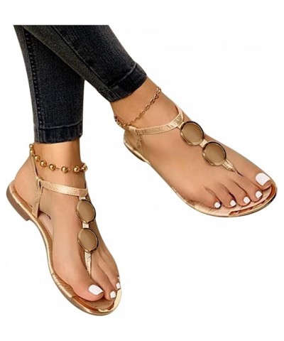 Women Fashion Rhinestone Crystal Flat Solid Color Open Toe Casual Comfy Jeweled Sandals C001gold $13.43 Sandals