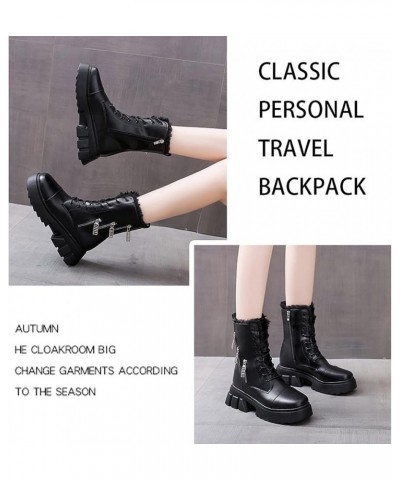 Womens Flatform Combat Boots Chunky Round Toe Lace Up Side Zip Fur Lined Ankle Platform Boots Fall Lug Sole Booties Fashion C...