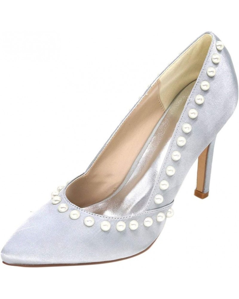 Womens Pearls Wedding Shoes 9.8CM Pointed Toe Pumps Brdesmaid Party Dress Evening PU Heels Bridesmaid Closed Toe Silver $27.8...