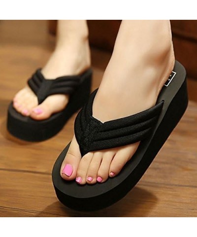 Women's Handmade Flowers Sandals Cute Slippers Non-Slip Flip Flops High-Heeled Slippers A-2.2" Heel-black $18.47 Sandals