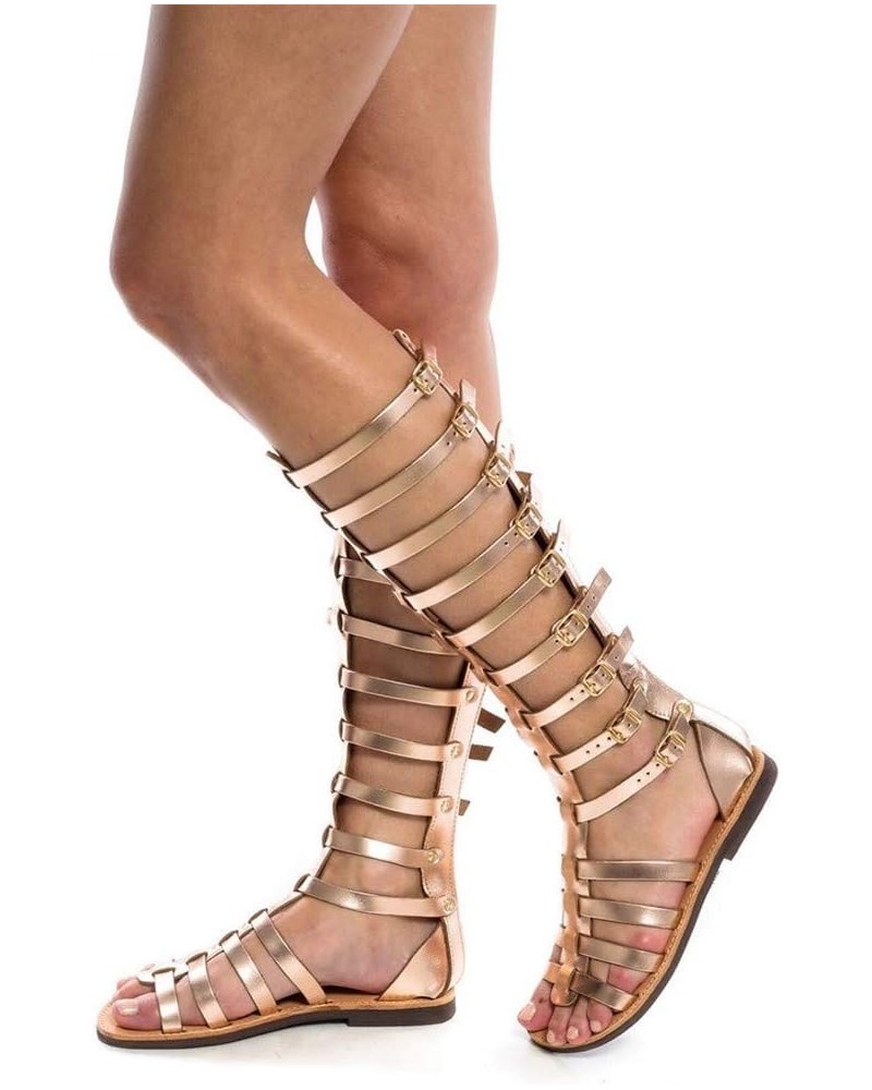 Sandals for Women Platform,Gladiator Sandals Flat Summer Beach Sandals Strappy Lace Up Open Toe Knee High Flat Sandal Z4-gold...