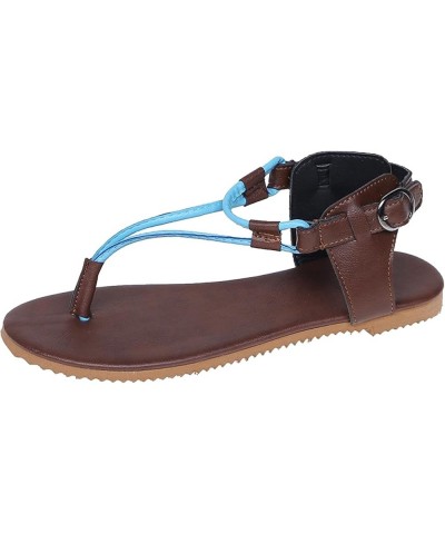 Women's Vintage Roman Style Leather Flat Sandals Ladies Fashion Buckle Strap Flat Sandals Breathable Clip Toe Blue 7 $15.40 S...