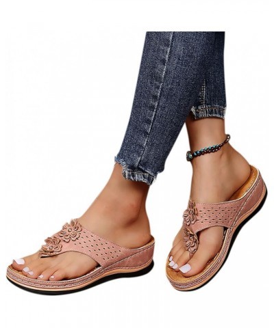 Pineapple Sandals for Women Women's Platform Casual Flip Hollow Out Ladies Barefoot Beach Sandals for Women 6-pink $7.35 Outd...