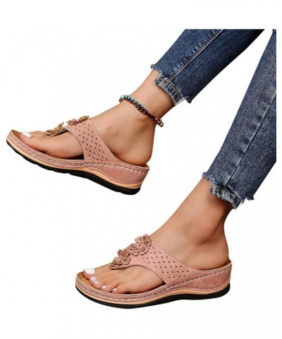 Pineapple Sandals for Women Women's Platform Casual Flip Hollow Out Ladies Barefoot Beach Sandals for Women 6-pink $7.35 Outd...