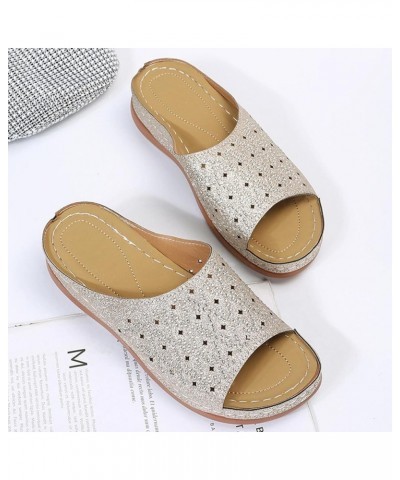 Wedge Slides for Women with Arch Support, Women's Slip on Wedge Slide Sandals, Comfortable Rhinestone Roman Open Toe Cute Gli...