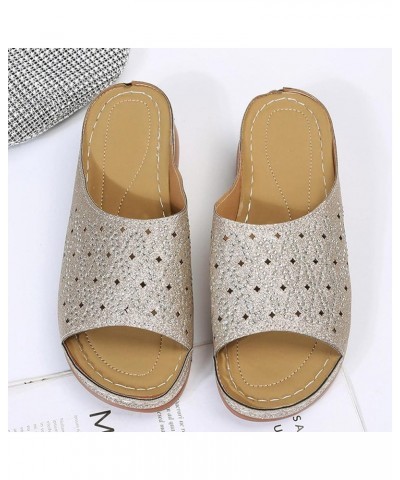 Wedge Slides for Women with Arch Support, Women's Slip on Wedge Slide Sandals, Comfortable Rhinestone Roman Open Toe Cute Gli...