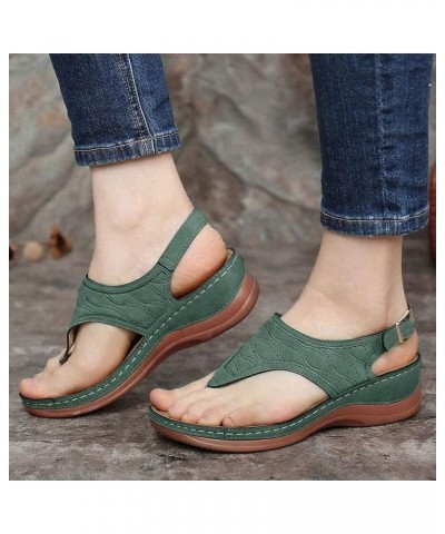 Summer Women Fashion Clip Toe Wave Embroidery Sandals Green $13.22 Athletic Shoes