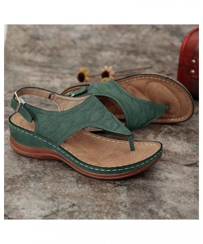 Summer Women Fashion Clip Toe Wave Embroidery Sandals Green $13.22 Athletic Shoes