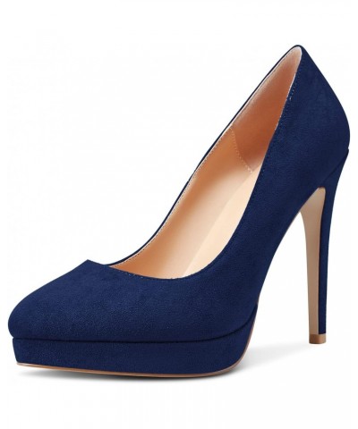 Women Stiletto High Heel Pumps Pointed Toe Slip-on Dress Shoes Classic 5 Inch Navy Blue Suede 12 M US A1 $33.57 Pumps