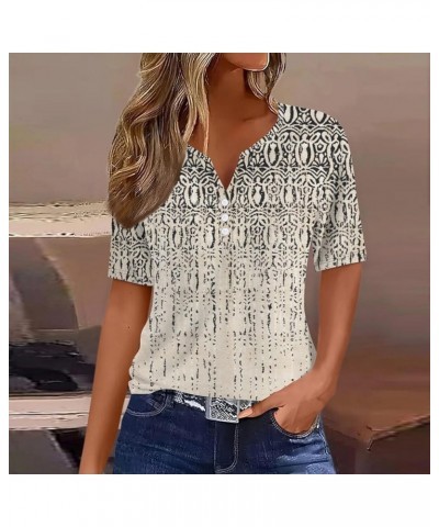 Womens Tops Neck Buttons Sexy Shirts Short Sleeve Dressy Blouses Geometric Print Sweatshirts Womens Tunic Top 3-black $10.99 ...