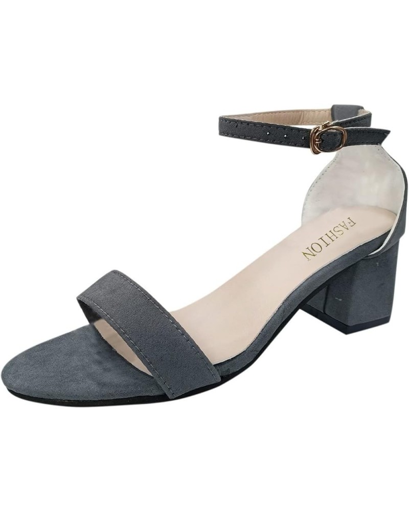 Women's Sandals One Bands Low Heel Sandals With Adjustable Buckle Basic Plain Slides Flats Working Sandals Grey-flock $12.47 ...