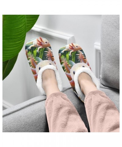 Cyan Aqua House Slippers for Women, Fuzzy Slippers Women, Home Slippers Women M-XXL Pink Cute Axolotl 1 $11.33 Slippers