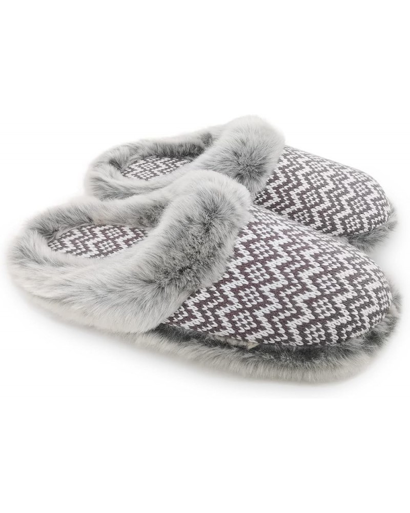 Womens Soft Comfortable Warm Furry Faux Fur House Knitted Slippers With Memory Foam Non Slip Indoor Outdoor Rubber Sole Brown...