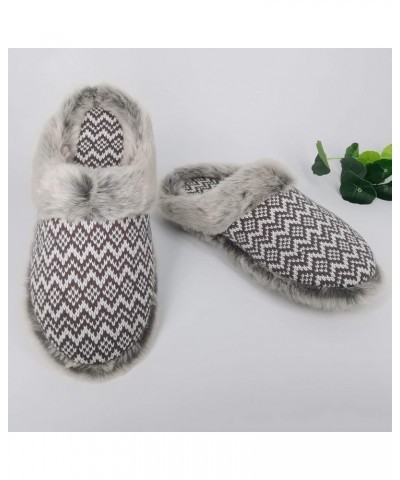 Womens Soft Comfortable Warm Furry Faux Fur House Knitted Slippers With Memory Foam Non Slip Indoor Outdoor Rubber Sole Brown...