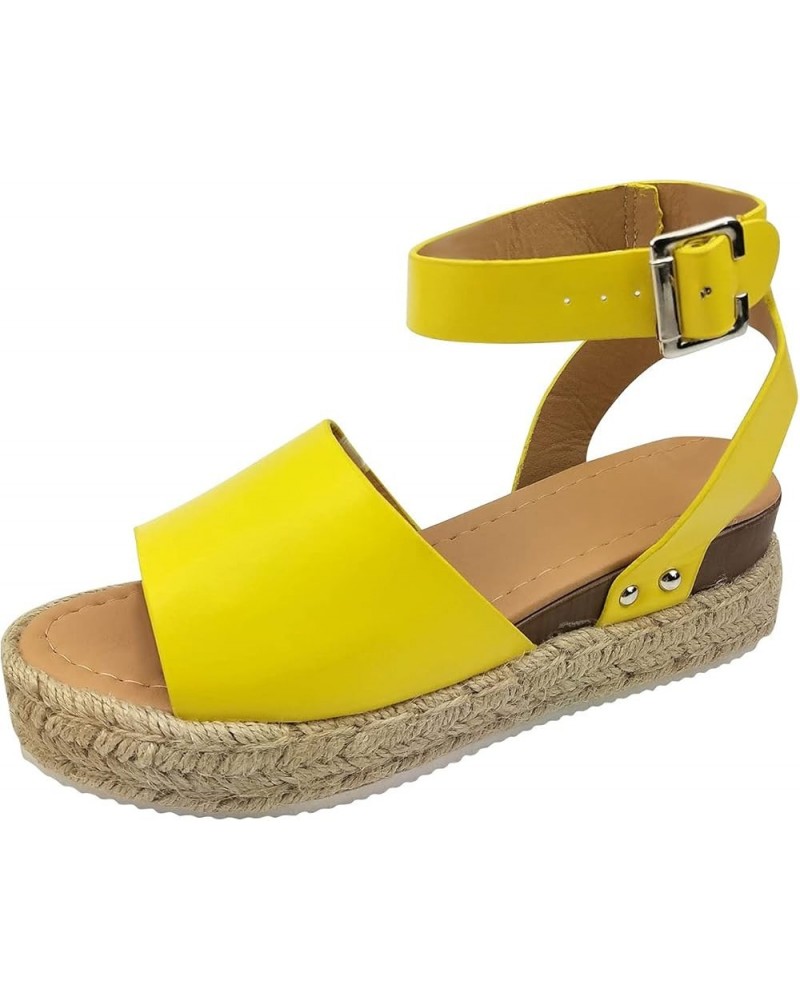 Women's Casual Shoes Open Toe Casual Platform Wedge Shoes Fashion Casual Thick Sole Slope Heels Summer Sandals Yellow $7.79 A...