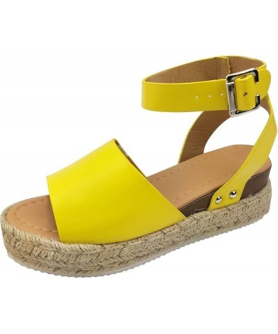 Women's Casual Shoes Open Toe Casual Platform Wedge Shoes Fashion Casual Thick Sole Slope Heels Summer Sandals Yellow $7.79 A...