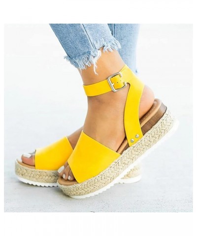 Women's Casual Shoes Open Toe Casual Platform Wedge Shoes Fashion Casual Thick Sole Slope Heels Summer Sandals Yellow $7.79 A...