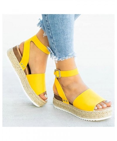 Women's Casual Shoes Open Toe Casual Platform Wedge Shoes Fashion Casual Thick Sole Slope Heels Summer Sandals Yellow $7.79 A...