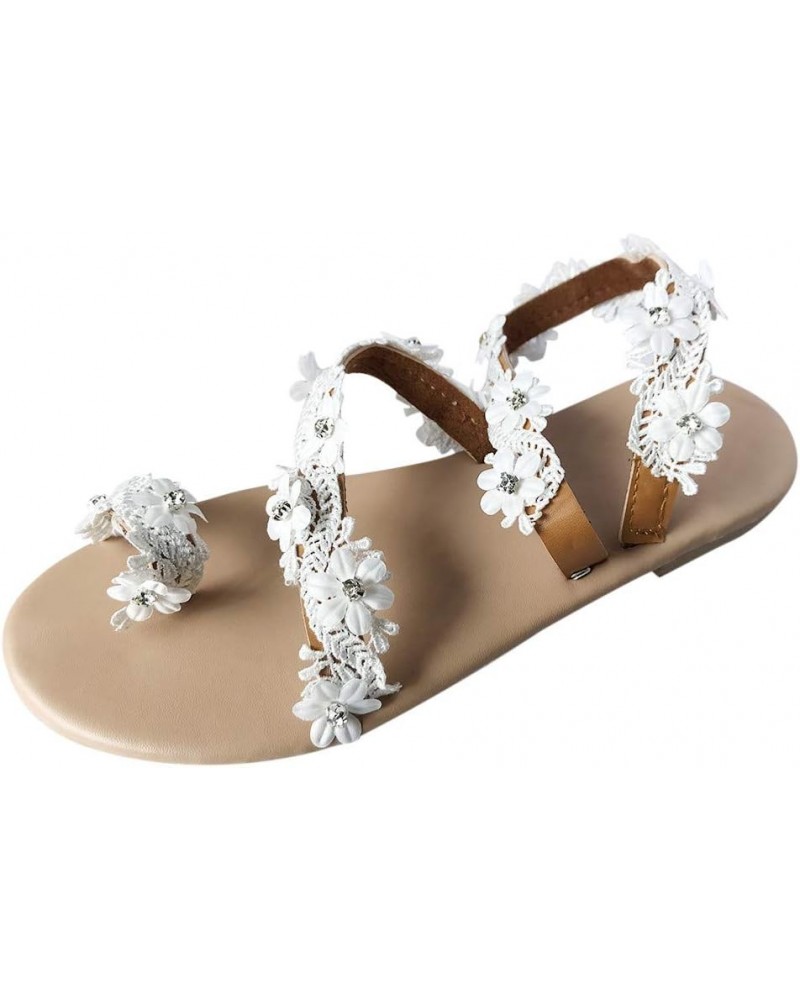 Shoes Beach Flower Roman Girls Casual Sandals Women Flat Slippers Women's Sandals Women Dressy Sandals (White, 6) 10.5 White ...