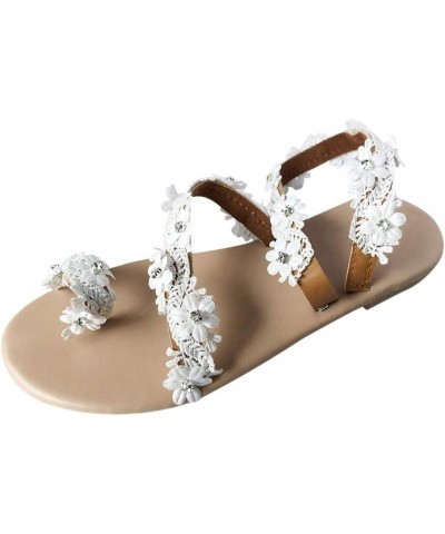 Shoes Beach Flower Roman Girls Casual Sandals Women Flat Slippers Women's Sandals Women Dressy Sandals (White, 6) 10.5 White ...