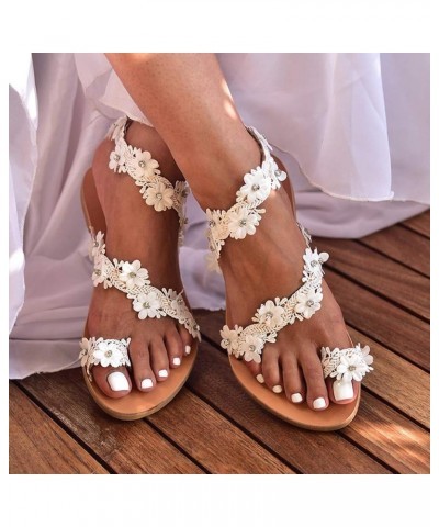 Shoes Beach Flower Roman Girls Casual Sandals Women Flat Slippers Women's Sandals Women Dressy Sandals (White, 6) 10.5 White ...