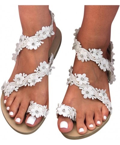 Shoes Beach Flower Roman Girls Casual Sandals Women Flat Slippers Women's Sandals Women Dressy Sandals (White, 6) 10.5 White ...