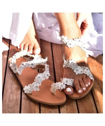 Shoes Beach Flower Roman Girls Casual Sandals Women Flat Slippers Women's Sandals Women Dressy Sandals (White, 6) 10.5 White ...