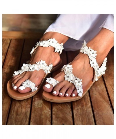 Shoes Beach Flower Roman Girls Casual Sandals Women Flat Slippers Women's Sandals Women Dressy Sandals (White, 6) 10.5 White ...