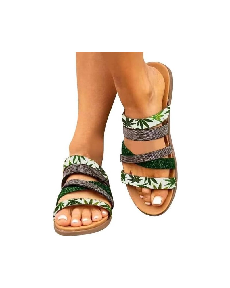 Gladiator Sandals for Women, Womens Sunflower Print Flat Sandals Strap Sandals Casual Summer Comfy Shoes Slippers E01 Green $...