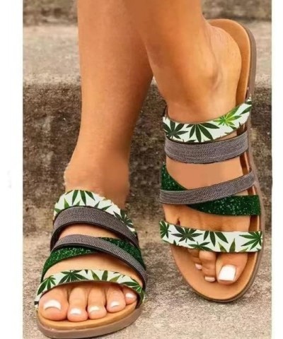 Gladiator Sandals for Women, Womens Sunflower Print Flat Sandals Strap Sandals Casual Summer Comfy Shoes Slippers E01 Green $...