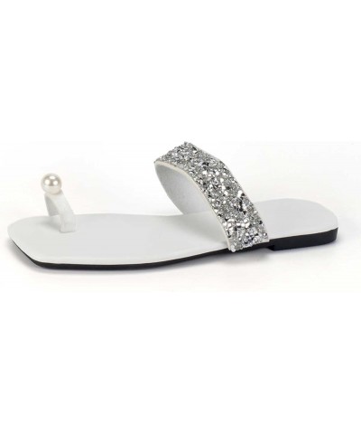 women's sandals Large Size Solid Color Flats Shoes Pearl Rhinestone Pintoe Toe Sandal slippers Party Work Shoe S-298 White $1...