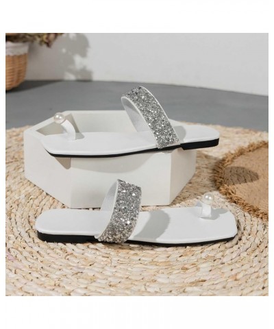 women's sandals Large Size Solid Color Flats Shoes Pearl Rhinestone Pintoe Toe Sandal slippers Party Work Shoe S-298 White $1...