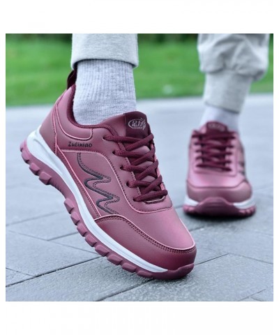 Fashion Autumn Women Sports Shoes Flat Non Slip Lace Up Simple Texture Design Casual Slip on Sneaker Shoes for Women Wine $18...