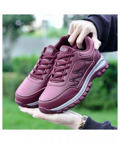 Fashion Autumn Women Sports Shoes Flat Non Slip Lace Up Simple Texture Design Casual Slip on Sneaker Shoes for Women Wine $18...