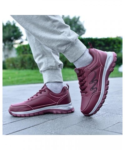 Fashion Autumn Women Sports Shoes Flat Non Slip Lace Up Simple Texture Design Casual Slip on Sneaker Shoes for Women Wine $18...