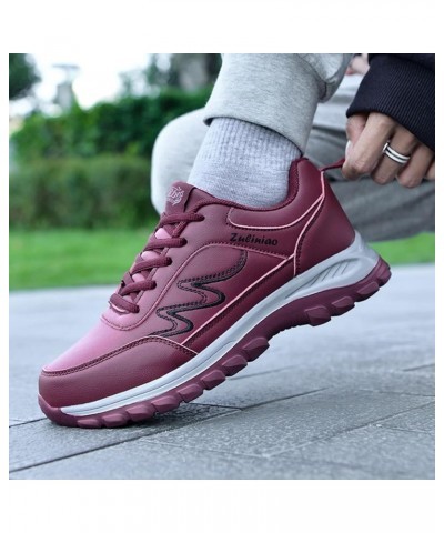 Fashion Autumn Women Sports Shoes Flat Non Slip Lace Up Simple Texture Design Casual Slip on Sneaker Shoes for Women Wine $18...