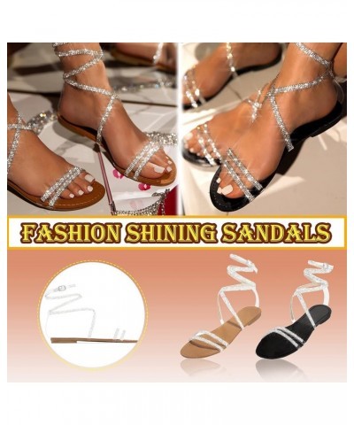 Women's Sandals Retro Set Toe Flat Bottom Rhinestone Roman Beach Sandals Boho Casual lace-up shoes Brown $15.04 Outdoor Shoes